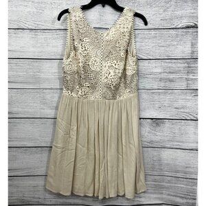 Alya Beige Lace & Chiffon Sleeveless Dress Size L
